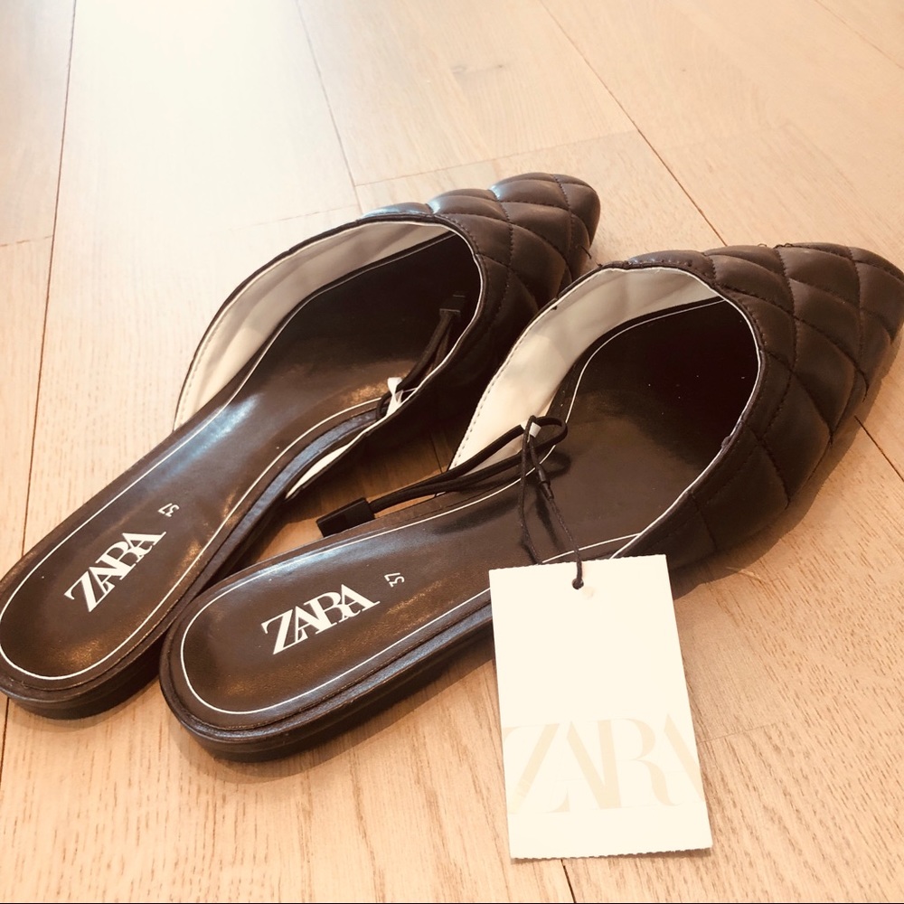 NWT Zara Black Faux Leather Quilted Mules - Picture 7 of 7